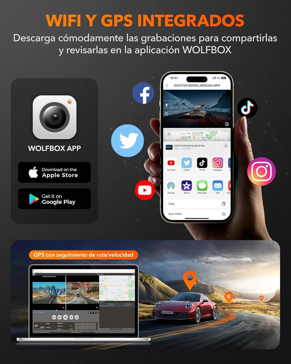 RETROVISOR INTELIGENTE CON CAMARAS FRONTAL Y TRASERA 4K