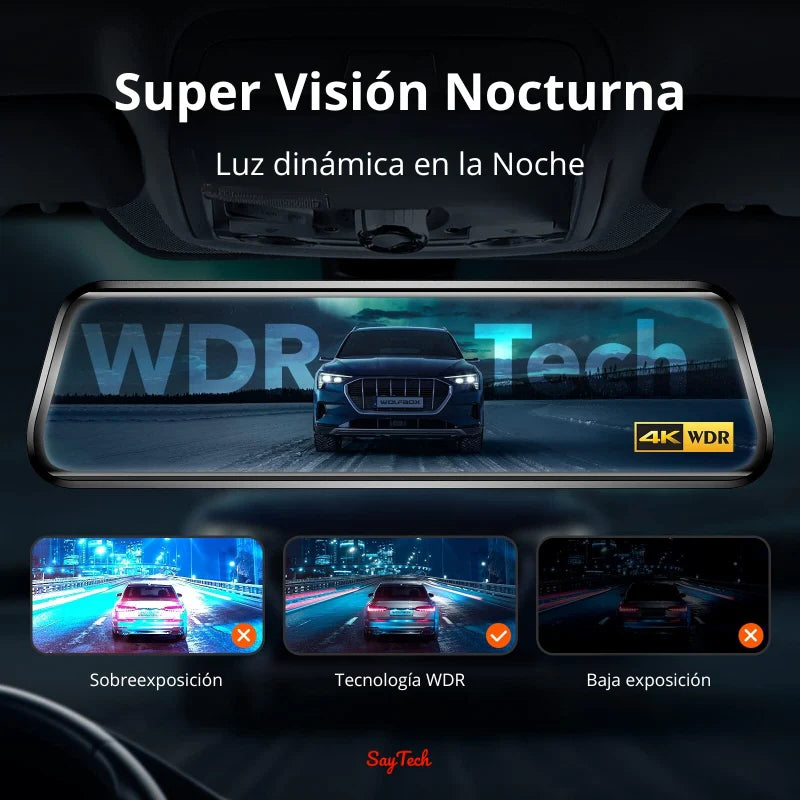 RETROVISOR INTELIGENTE CON CAMARAS FRONTAL Y TRASERA 4K